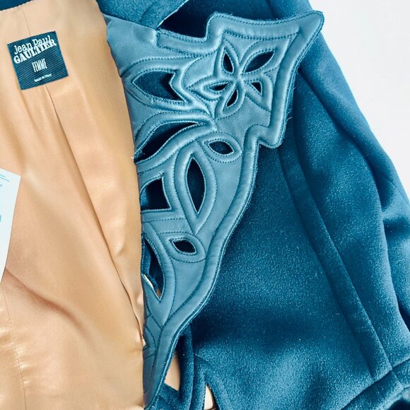 LIKE NEW JEAN PAUL GAULTIER FEMME VIRGIN WOOL LEATHER CUT OUT EVENING JACKET - Picture 7 of 12